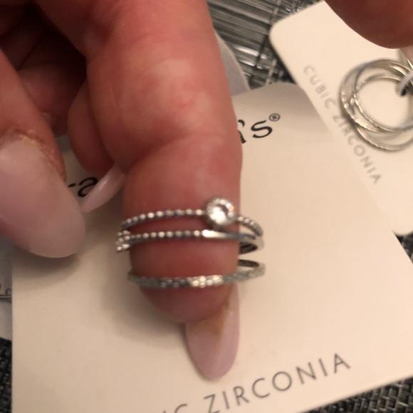 23 simple silver ring bands assorted sizes 7 & 8 Mix & Match w cubic zirconia! - Picture 3 of 8